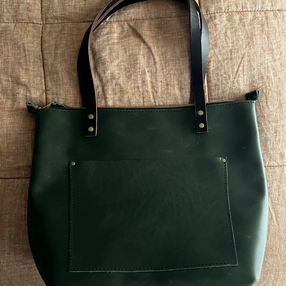 Green Leather Tote Bag